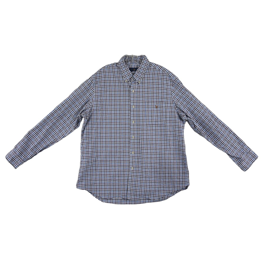 Ralph Lauren Button Down Shirt Men's Size XXL Blue Purple Plaid 100% Cotton